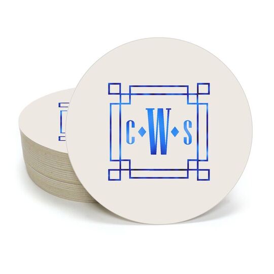 Greek Key Monogram Round Coasters